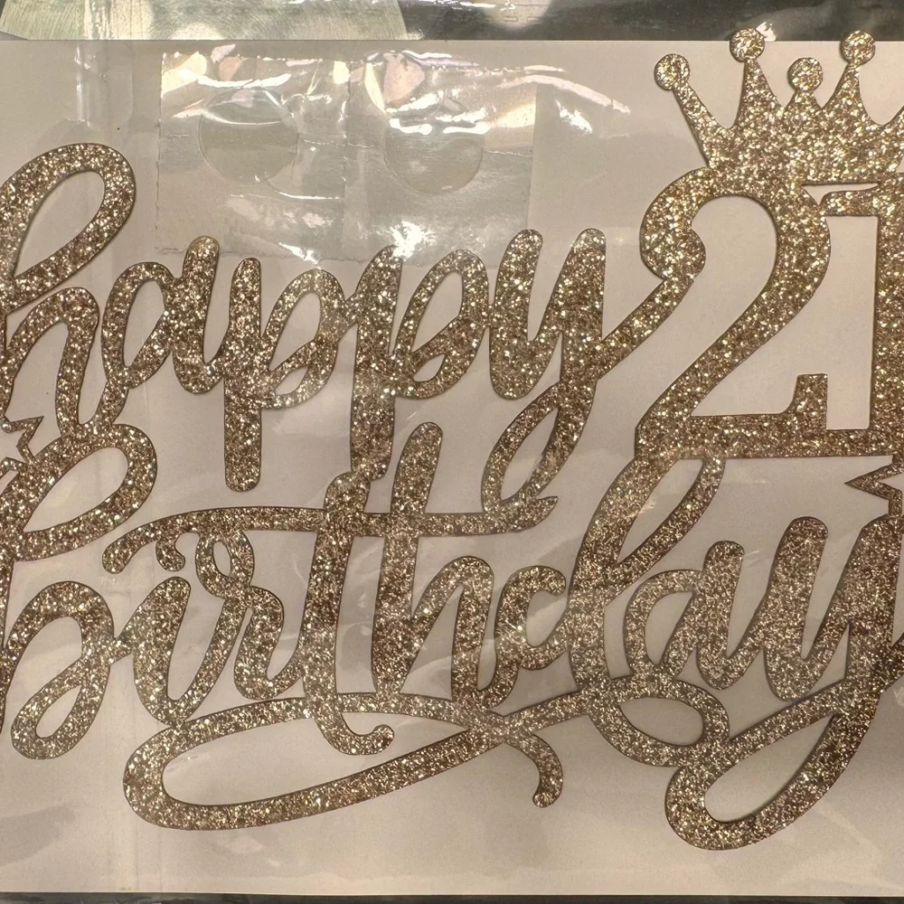 Rose Gold Glitter Happy 21st Birthday Cake Topper and 21 candle